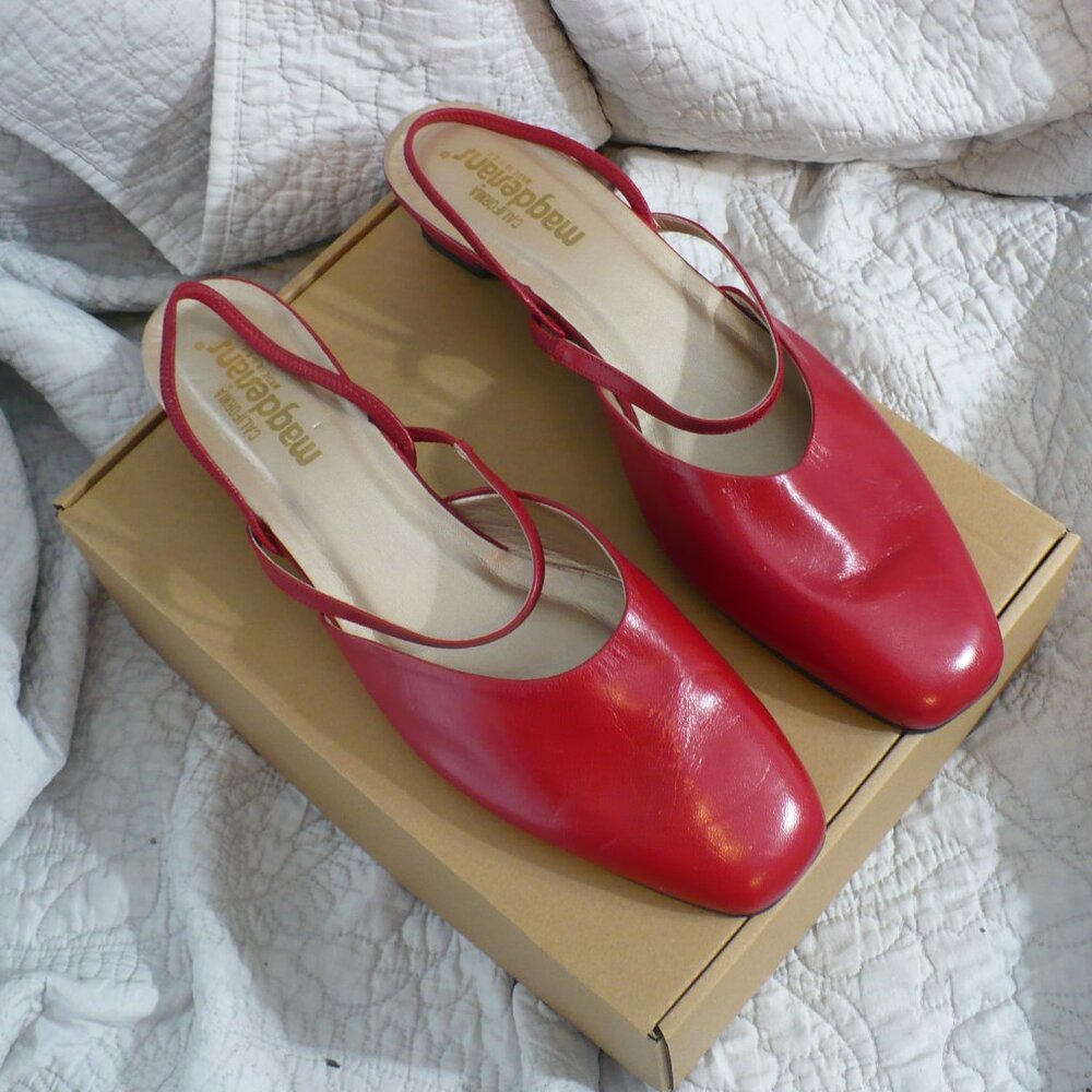 Madesian Brand Red Sling Backs with Low Heel- Size 14W